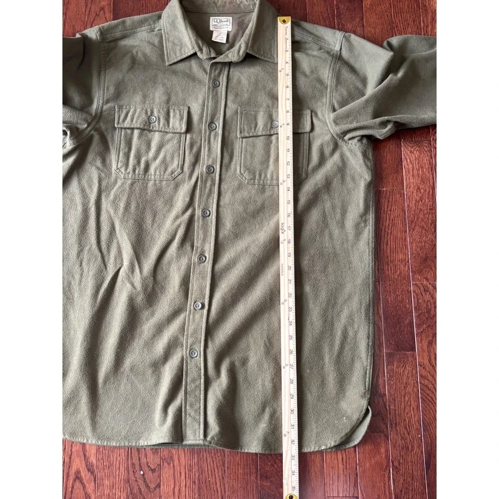 L.L.Bean Chamois Cloth Shirt Men's Large Tall Olive Green Heavy Flannel Shacket